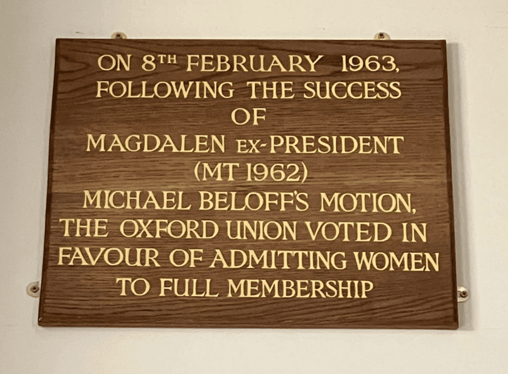 Plaque commemorating the Admission of Women to the Oxford Union