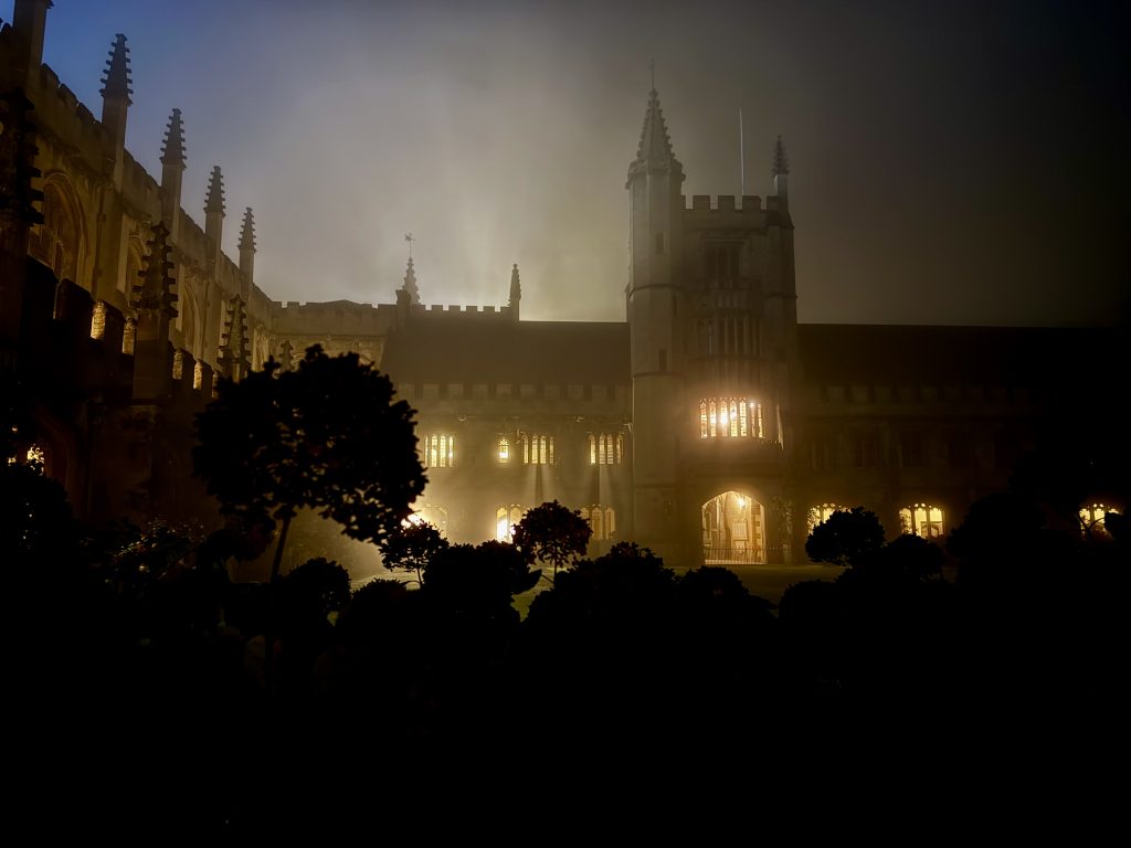 A shot of a foggy College