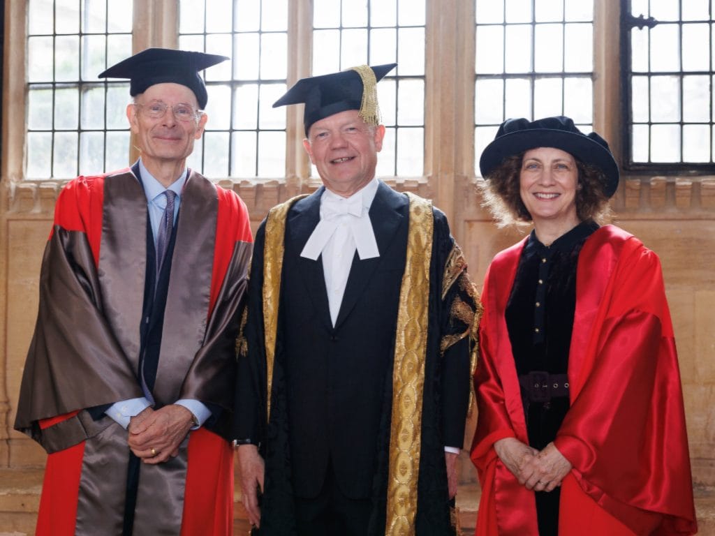 Image of Professor Sir John Curtice, The Chancellor of the University of Oxford, William Hague, and President Dinah Rose KC