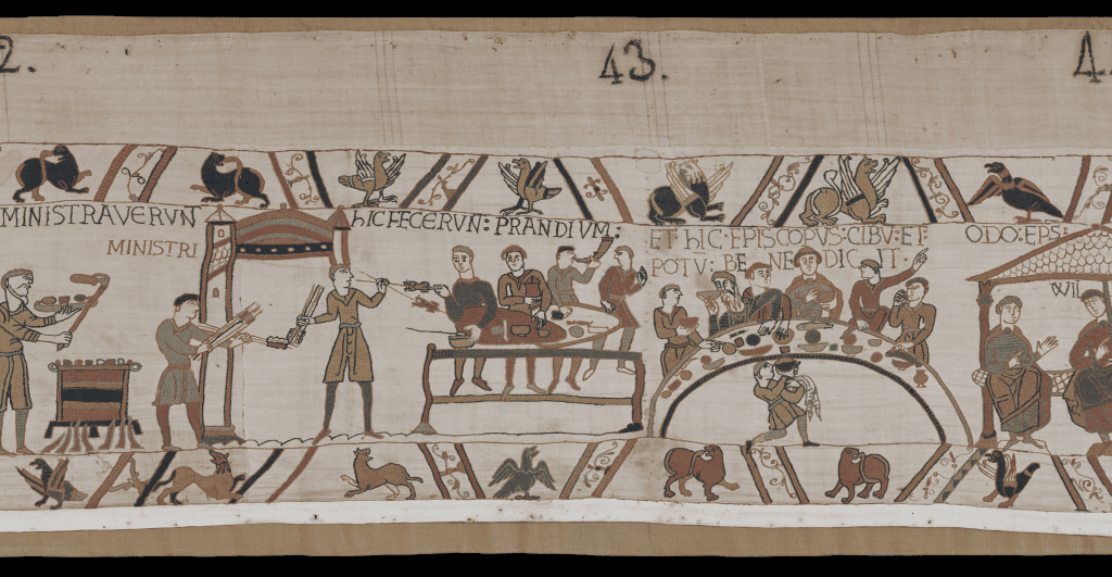 Photograph of a scene from the Bayeux Tapestry